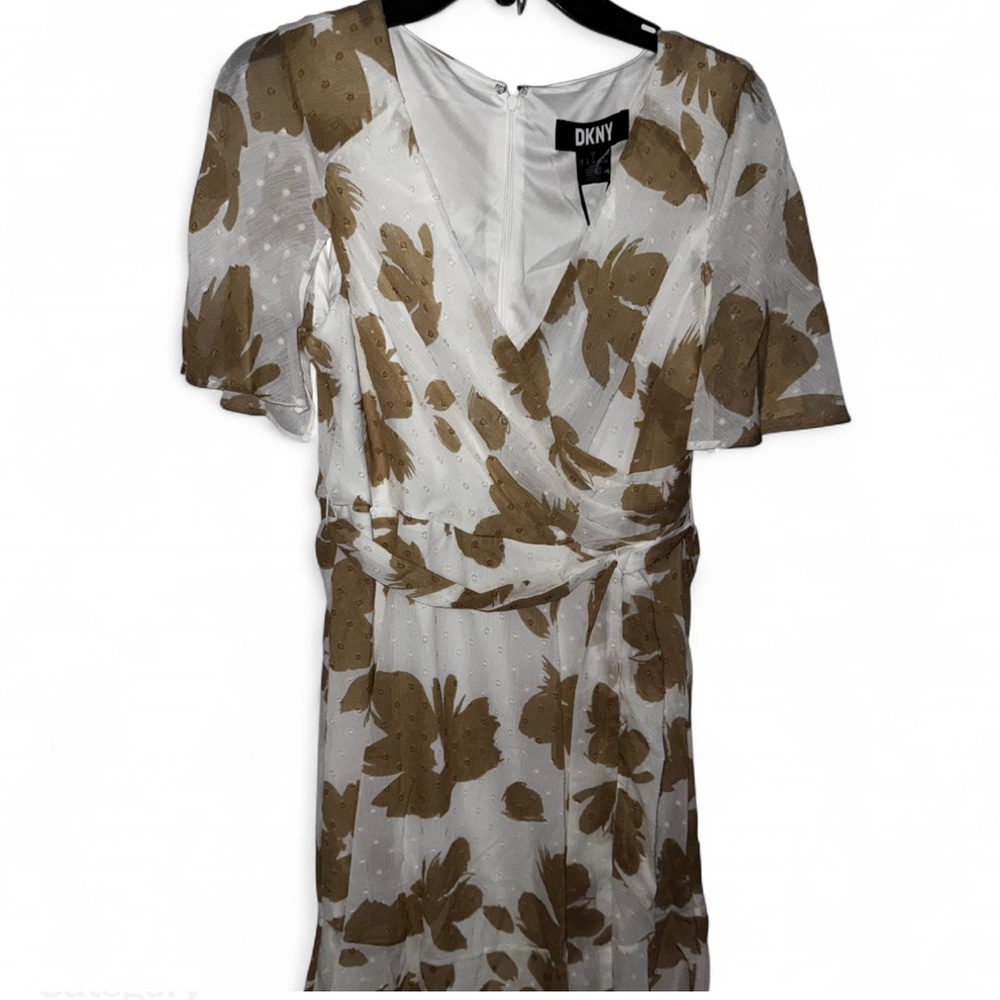 DKNY Ivory and Beige Patterned Dress